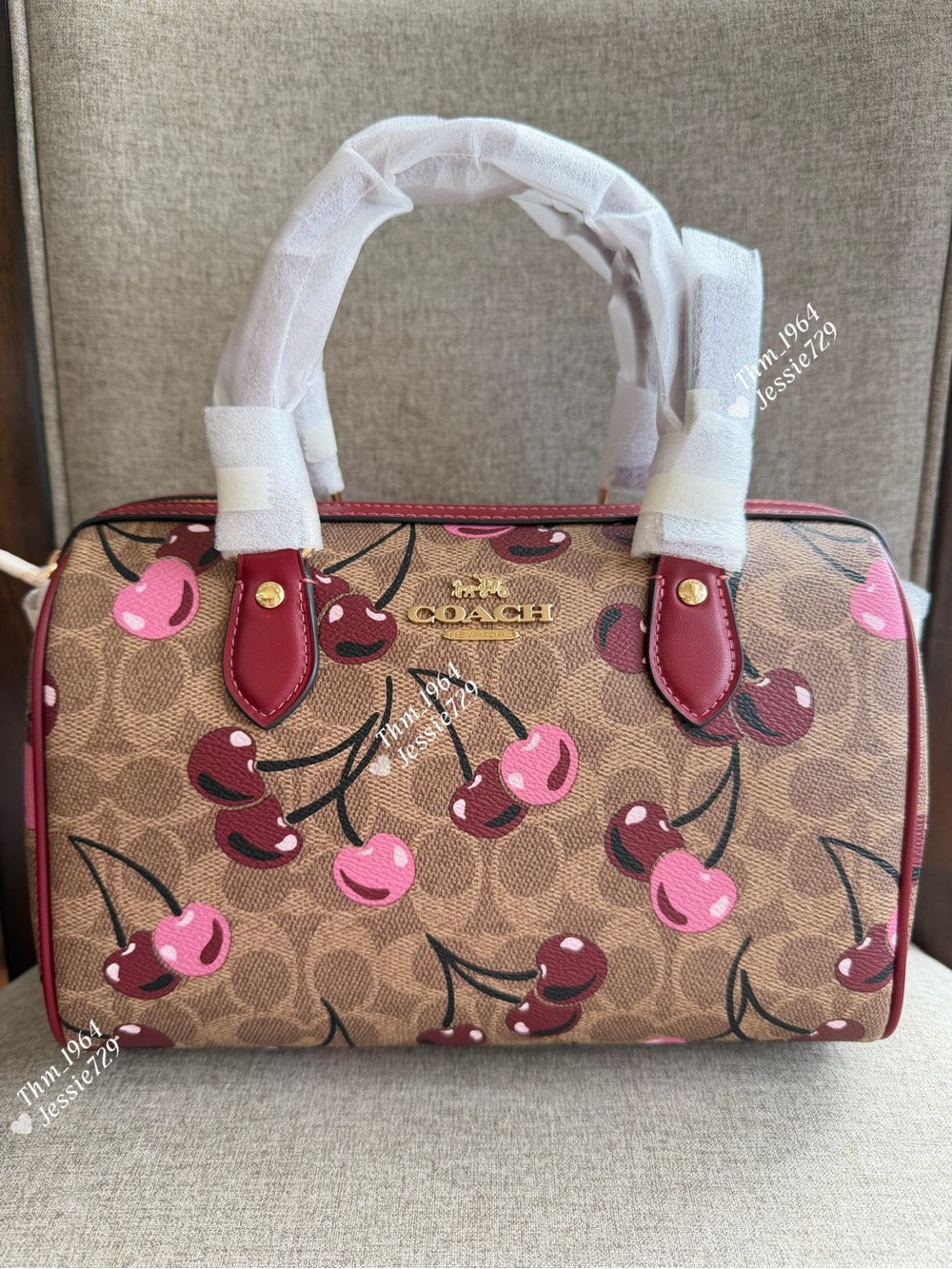 NWT！COACH ROWAN SATCHEL BAG IN SIGNATURE CANVAS WITH CHERRY PRINT（COACH CY692）